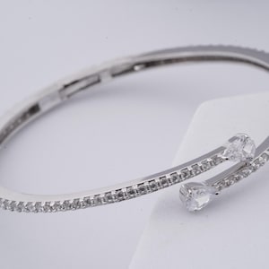 Moissanite Pear Cut Bangle: 14K White Gold & Sterling Silver Cuff