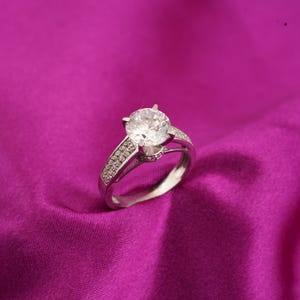 Engagement Moissanite Ring, 14k White Gold Solitaire Ring, Handmade Round Shape Diamond Women Jewelry, 925 Sterling Silver Gift For Her