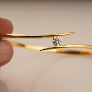 Single Diamond Bangle, 14k Gold Plated Moissanite Bracelet, Handmade Round Shape Womens Bangle, 925 Sterling Silver Wedding Gift For Her