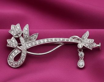 Flower Moissanite Brooch, 925 Sterling Silver 14k White Gold Plated Floral Pin, Elegant Statement Jewelry Christmas Brooch