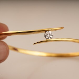 Single Diamond Bangle, 14k Gold Plated Moissanite Bracelet, Handmade Round Shape Womens Bangle, 925 Sterling Silver Wedding Gift For Her