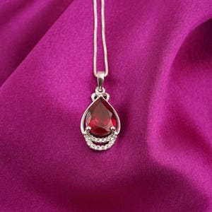 Red Ruby Pendant Necklace, Pear Cut Gemstone For Women Necklace, Anniversary Gift, Ruby Jewelry, Handmade 925 Sterling Silver Gift For Her