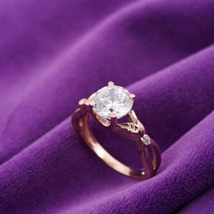 Solitaire Diamond Ring, 14k Rose Gold Plated Round Shape Ring For Womens, Handmade Engagement Ring, 925 Sterling Silver Promise Ring For Her
