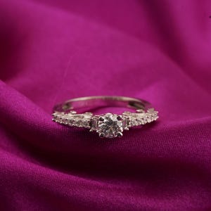 14k White Gold Diamond Solitaire Ring: Sterling Silver Wedding Band
