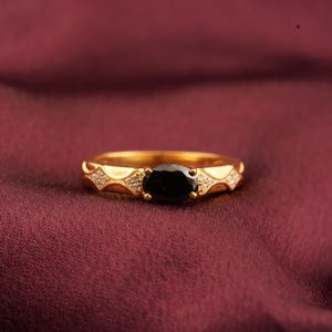 Black Onyx Ring: 14k Gold Plated Sterling Silver Band, Handmade Promise Ring