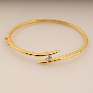 Single Diamond Bangle, 14k Gold Plated Moissanite Bracelet, Handmade Round Shape Womens Bangle, 925 Sterling Silver Wedding Gift For Her