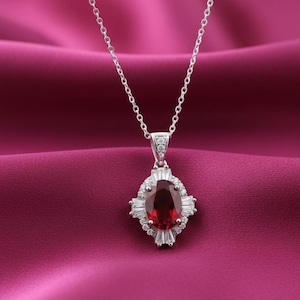 Red Ruby Pendant Necklace, Oval Gemstone, 925 Sterling Silver  Anniversary Gift, Ruby Jewelry,
