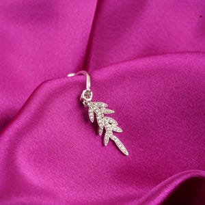 Moissanite Dangle Leaves Belly Ring, 14K Solid Gold Navel Piercing Jewels