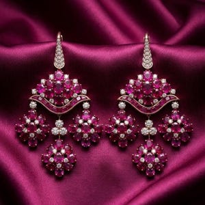 Red Ruby Chandelier Earrings, Vintage Ruby Drop Earrings, Bridal Earrings, Art Deco Earrings, July Birthstone Wedding Jewelry for Her