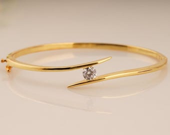 Round Moissanite Bangle, 14k Gold Plated 925 Sterling Silver, Wedding Fall Gifts