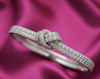 Rond geslepen moissaniet-armband met knoop, 14K witgoud verguld 925 sterlingzilver, elegante damessieraden cadeau