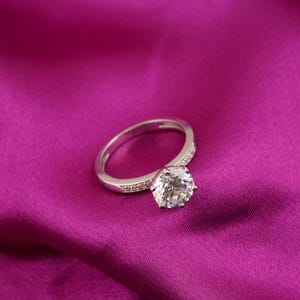 14K White Gold Plated Sterling Silver Solitaire Ring: Handmade Diamond Engagement