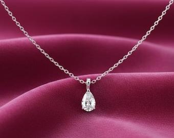 14k Solid Gold Pear Cut Moissanite Teardrop Pendant Necklace