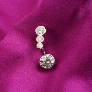 Moissanite Solitaire Belly Ring: 14K White Gold, Handmade Body Jewelry