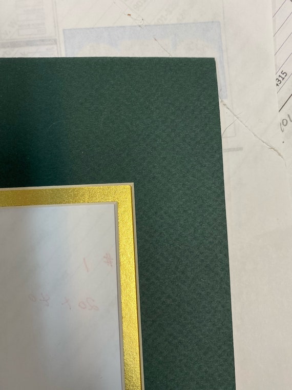 Picture Frame Mat Dark Green With Gold Liner 11x14 for 8.5x11 Photo or  Diploma Size Rectangle Cutout 