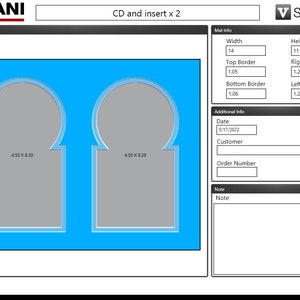 May include: A digital mockup of two custom-made CD inserts with a light blue background and gray inserts. The text "CD and insert x 2" is at the top of the image. The dimensions of the inserts are 4.50 x 8.39 inches.