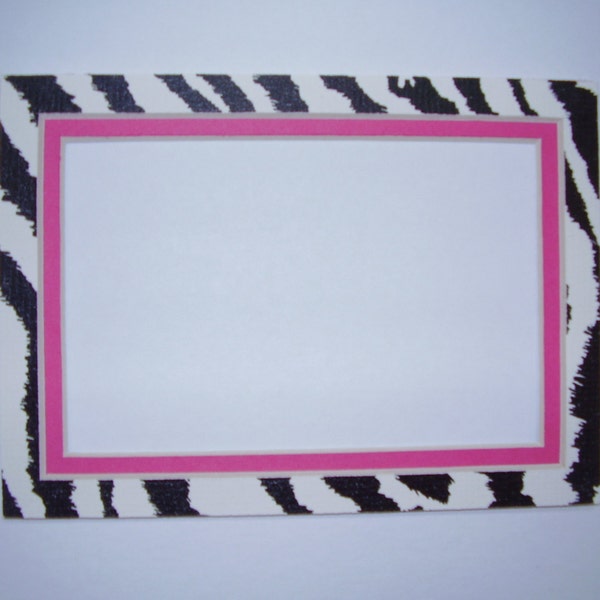 Picture Frame Mat Zebra Print  with Hot Pink liner Animal Print 5x7 for 4x6 or 3.5x5 or ACEO size photo or Art