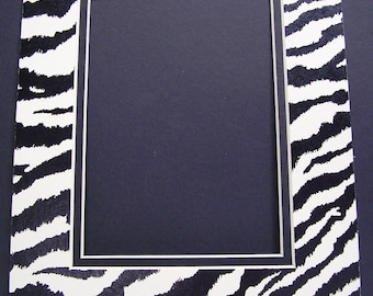 Picture  Mat Double  Zebra Print Black and White  Animal Print 11x14 mat for 8x10 Photo or Art Custom Cut Rectangle
