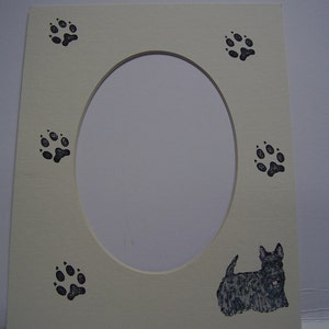 Picture Frame Mat Black Scottie Dog and Paw Print Single Mat 8x10 for 5x7 Photo or Art Custom Cut