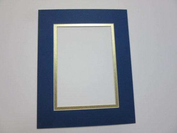Picture Frame Mat Royal Blue With Gold Liner 8x10 for 5x7 Photo or Art  Rectangle Cutout 