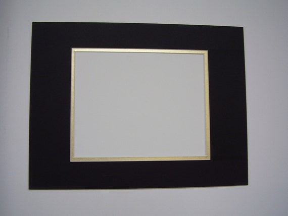 Picture Framing Mat Black with Gold liner 11x14 for 8x10 Photo or Art  Rectangle Cutout