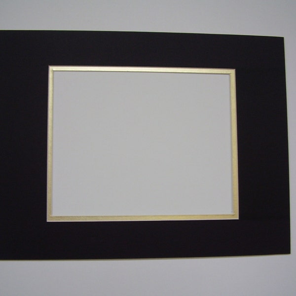 Picture Framing Mat Black with Gold liner 11x14 for 8x10 Photo or Art  Rectangle Cutout