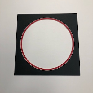Picture Framing Mat  10x10 with 8 inch round cutout Black/red liner