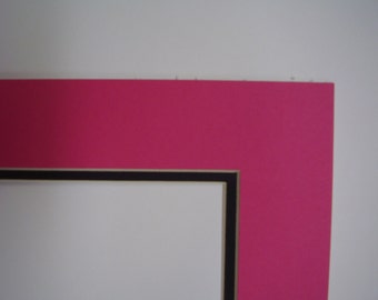 Picture Framing Mat Hot Pink with black liner CHOOSE SIZE Photo or Art  Rectangle Cutout