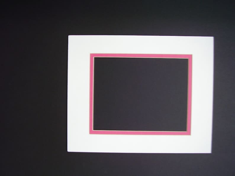 Picture Frame Mat Double white with hot pink liner 8x10 with 4x6 opening for Photo or Art Custom Cut Rectangle