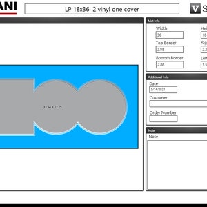 May include: A blue and gray mockup of a double LP record cover with the text "LP 18x36 2 vinyl one cover" at the top. The mockup shows the dimensions of the record cover and the records. The text "VALIANI" is in the top left corner and "✔ STUDIO" is in the top right corner.