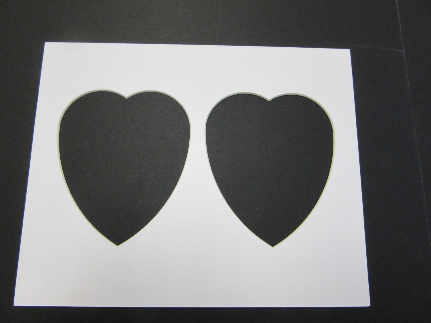 Picture Frame Mat Heart mat 8x10 with 2 hearts 3.5 x 4 white from