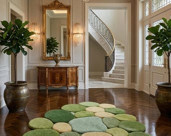 Hand Tufted Pebble Rug, Moss Stone Area Rug, Organic Shape Wool Rug, Nature Inspired Rug, Green Modern Rug, Custom Handmade Rug