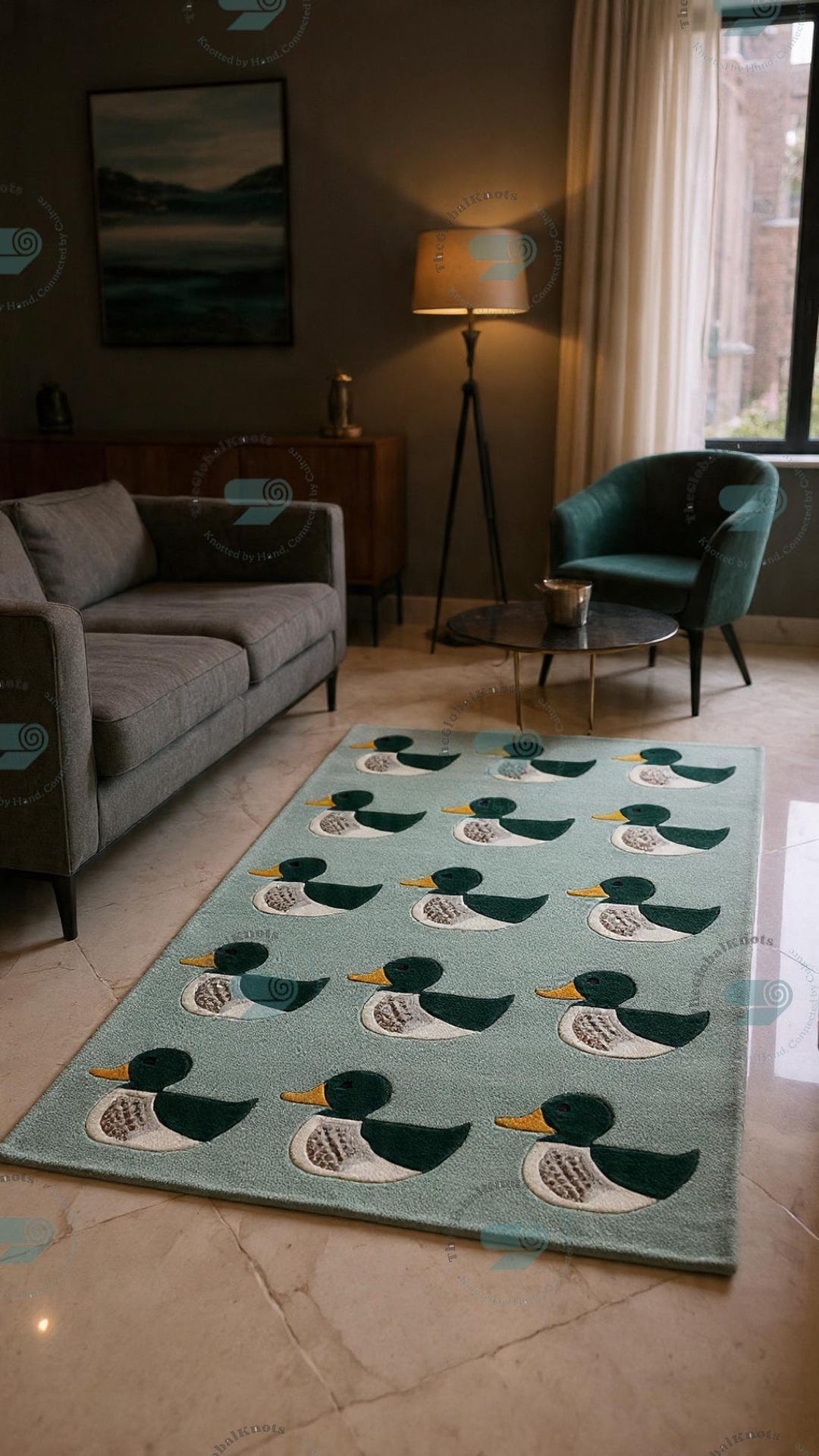 Hand-tufted Duck Pattern Wool Rug | Modern Animal Art Rug | Green Decor ...