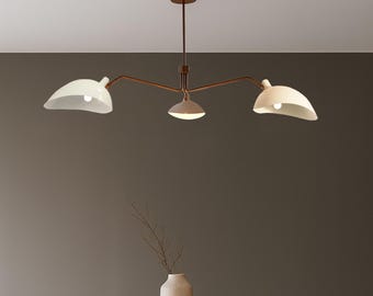 Mid Century Modern Brass Chandelier: 3-Arm Pendant Light