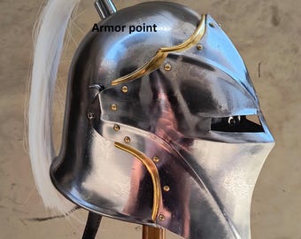 Medieval Knight Helmet with Plume - 18 Gauge Steel