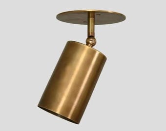 Brass Adjustable Spotlight Ceiling Light | Modern Cylindrical Swivel Spot Lamp | Flush mount Lighting