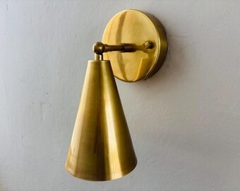 Raw Brass Cone Wall Sconce Lamp | Mid Century Italian Style Fixture