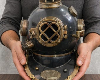 Réplica del casco de buceo Mark V de la Marina de los EE. UU., estilo vintage, latón y acero, casco náutico de buceo de aguas profundas, con soporte de cuerda, regalo de decoración marítima.