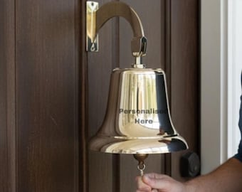 Timbre náutico grande personalizado de 45 cm para puerta, de latón, con soporte de pared, ideal como decoración de pared de barco, ideal para el hogar, regalo.
