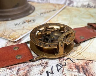 Personalized Brass Compass Watch,Handmade Sundial Watch Vintage Style,Leather Wristwatch,Collectable Nautical Christmas Gift , Perfect Gift