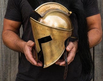 Elmo spartano medievale Leonidas King 300 - Completamente indossabile, in acciaio massiccio, fodera in pelle - Perfetto per cosplay e collezionisti, casco di Halloween