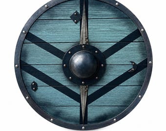 Escudo vikingo medieval de madera, escudo vikingo listo para la batalla, escudo redondo de caballero, perfecto para cosplay y coleccionistas, Halloween, decoración de pared.