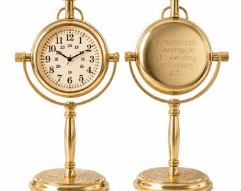 Horloge de bureau gravée personnalisée, horloge en laiton, décoration, anniversaire, cadeau de mariage, cadeau gravé personnalisé pour mari, petit ami, cadeau femme