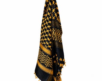 Bufanda negra y amarilla palestina, habibi, keffiyeh militar Shemagh, pañuelo para la cabeza estilo árabe tradicional del desierto, unisex, regalo de Eid, algodón Arafat.