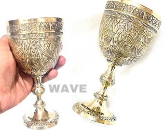 Copa de vino de latón con diseño de rey real personalizada, cáliz, grabado, hecho a mano, de 6 pulgadas, regalo para bodas, cumpleaños, cálices, Navidad.