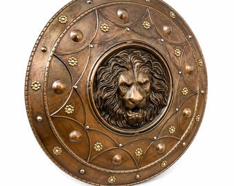Escudo facial de león vikingo medieval, auténtico escudo de guerrero de batalla para cosplay.
