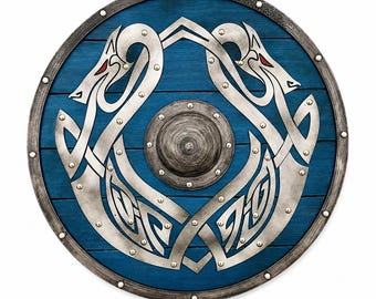 Medieval Dragon Viking Wooden Shield,Battle Ready Viking Shield,Knight Round Shield,Wolf,,Cosplay & Collectors,Halloween,Wall Decor,Gift