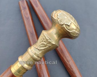 Handgefertigter Gehstock aus Messing, Vintage Massiv Silber Griff, Gehstock aus Holz, Antiker viktorianischer Stock, Geschenk für Mutter, Vater, Männer, Frauen