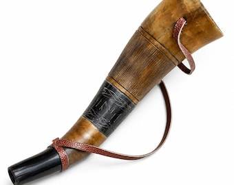 Cuerno de guerra vikingo medieval, trompeta de batalla, cuerno de soplado grabado a mano, 40 cm (16 pulgadas), cuerno natural, herramienta de caza, decoración.