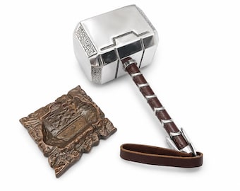 Martillo de metal coleccionable, Mjolnir, decoración de mesa de pared, cosplay y coleccionables, regalo de Halloween, regalo de Navidad, con base, regalo